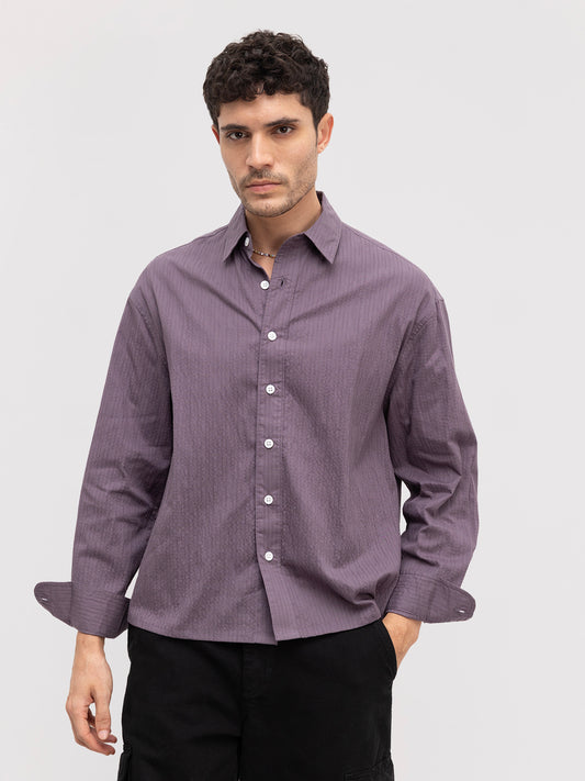 Purplish Mauve Fine Textured Boxy Fit Crop Shirt