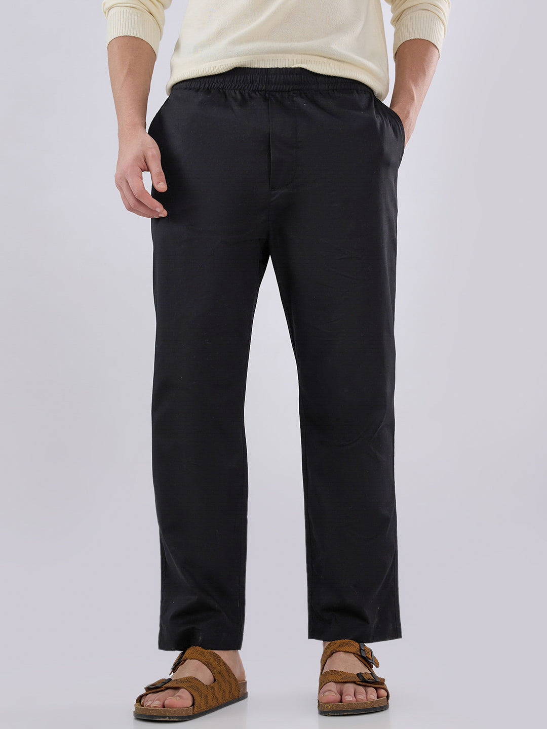 Solid Black Tapered Trousers
