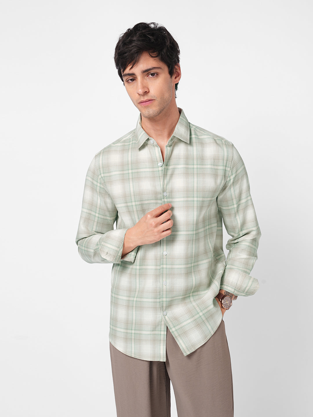 Premium Soft Sage Fine Checks Shirt