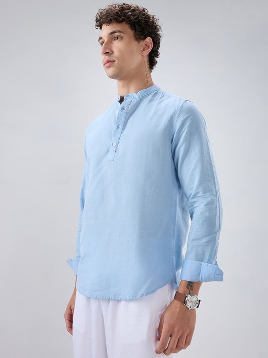 Luxe Sky Blue Linen Blend Kurta