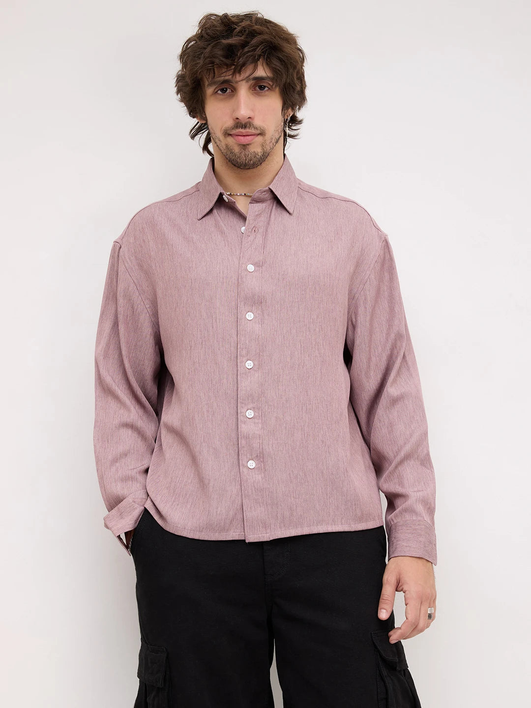 Rich Rustic Brown Softgrain Weave Boxy Fit Crop Shirt