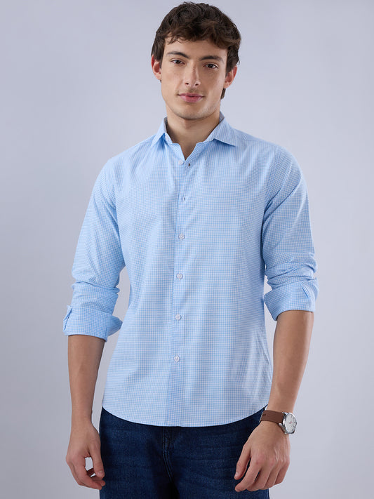 Sky Blue & White Tiny Checkered Oxford Shirt