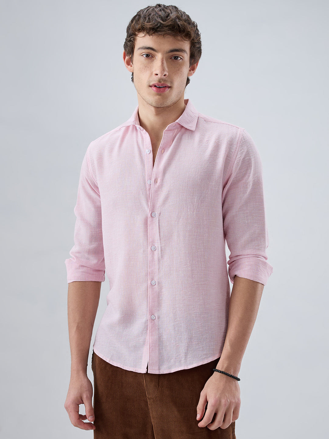 Baby Pink Crinkled Textured Shirt