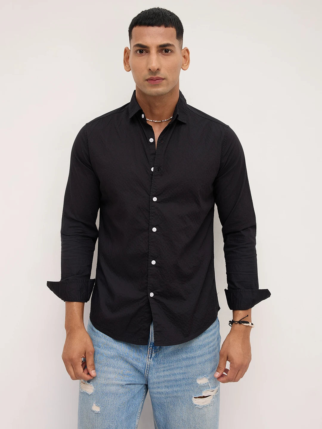 Timeless Black Minimal Textured Shirt