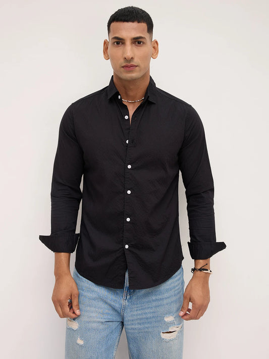 Timeless Black Minimal Textured Shirt