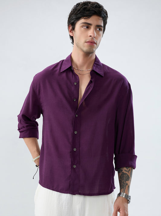 Majestic Purple Soft Sheer Boxy Fit Crop Shirt