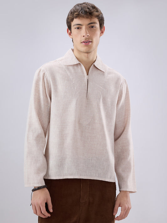 Brownish Tint Textured Cuffless Oversized Shirt
