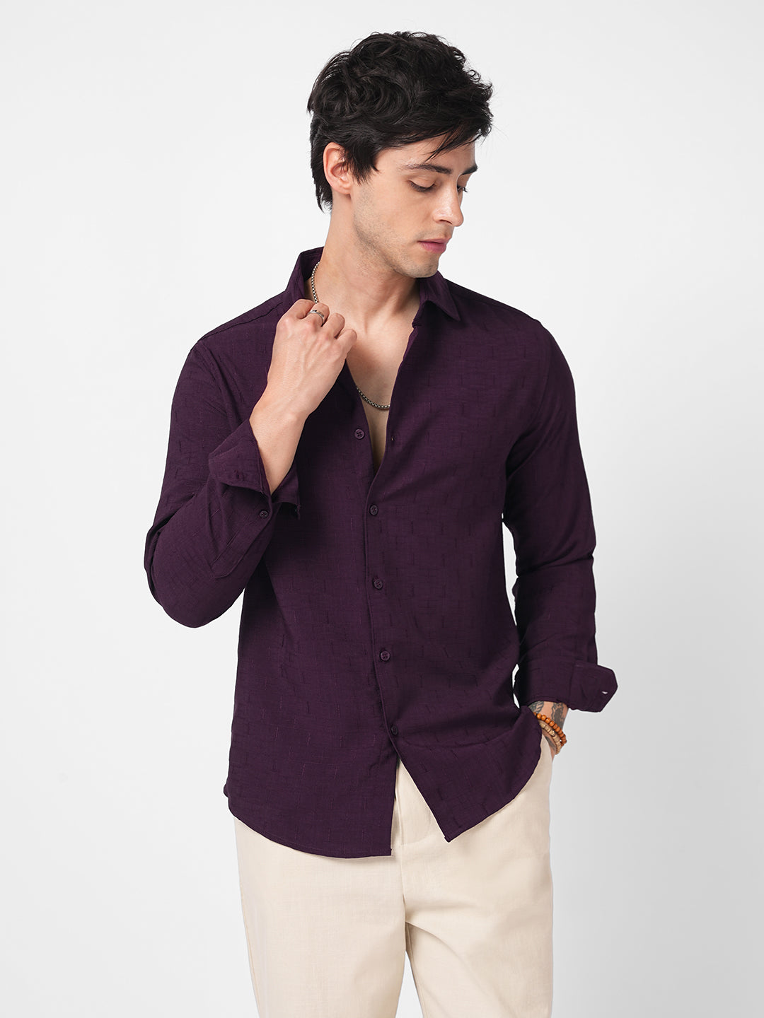 Elegant Wine Slub Textured Shirt