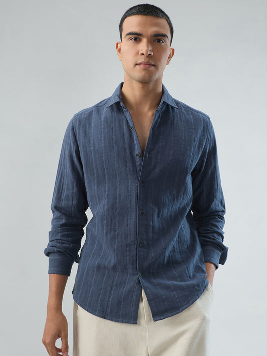 Gunmetal Grey Double Cloth Striped Shirt