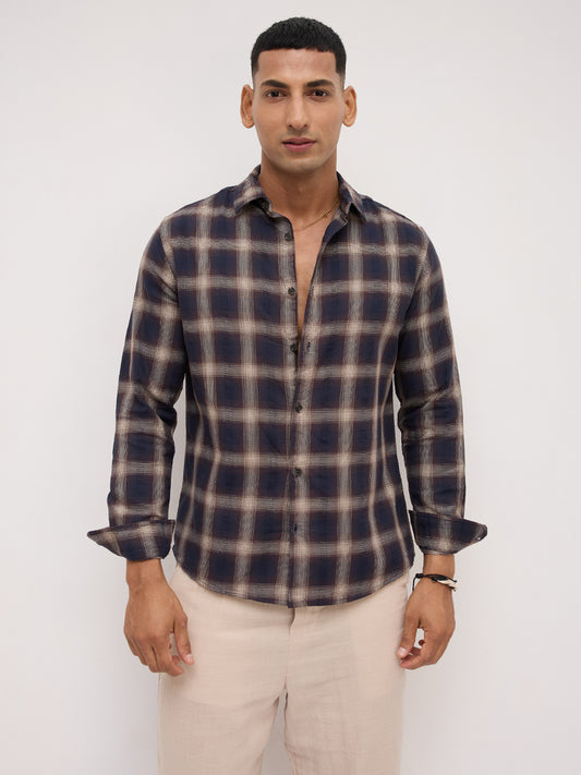Deep Cocoa  Contrast Windowpane Checks Shirt