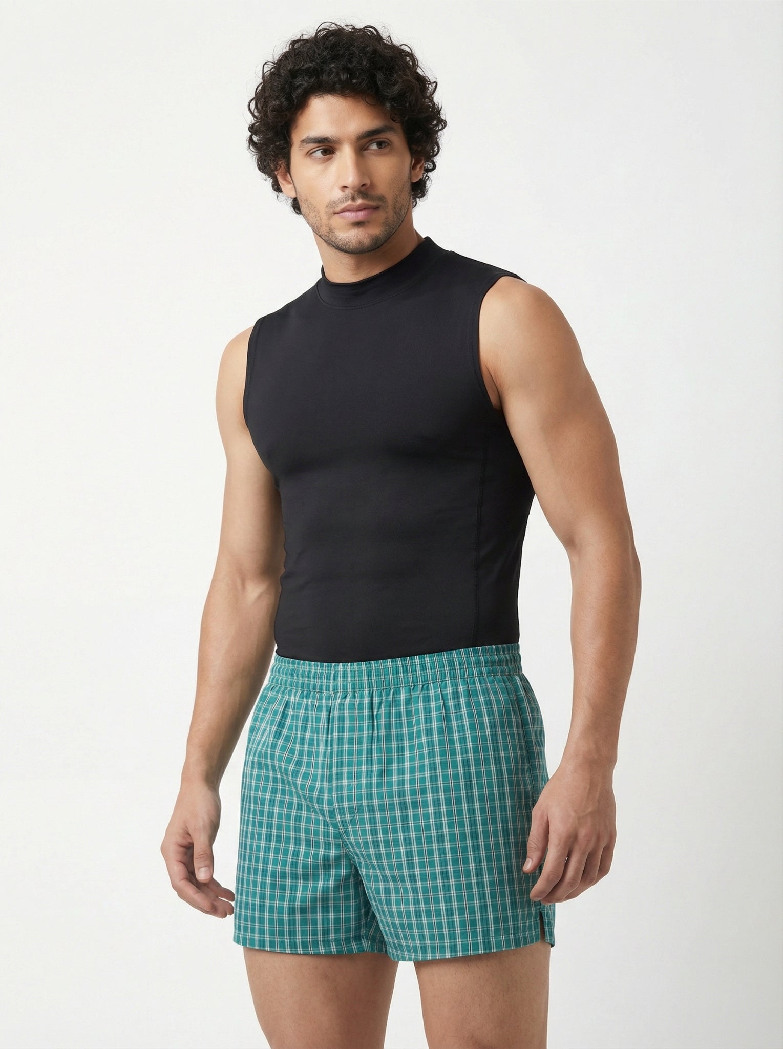 Shamrock Green Checks & Solid Navy Boxers