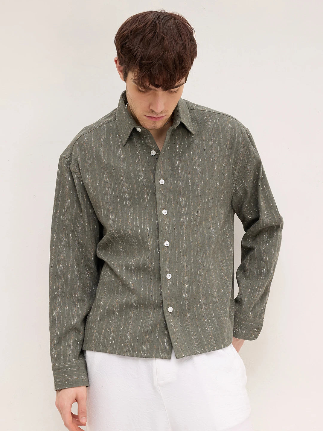 Green Artisan Loomscape Boxy Fit Crop Shirt