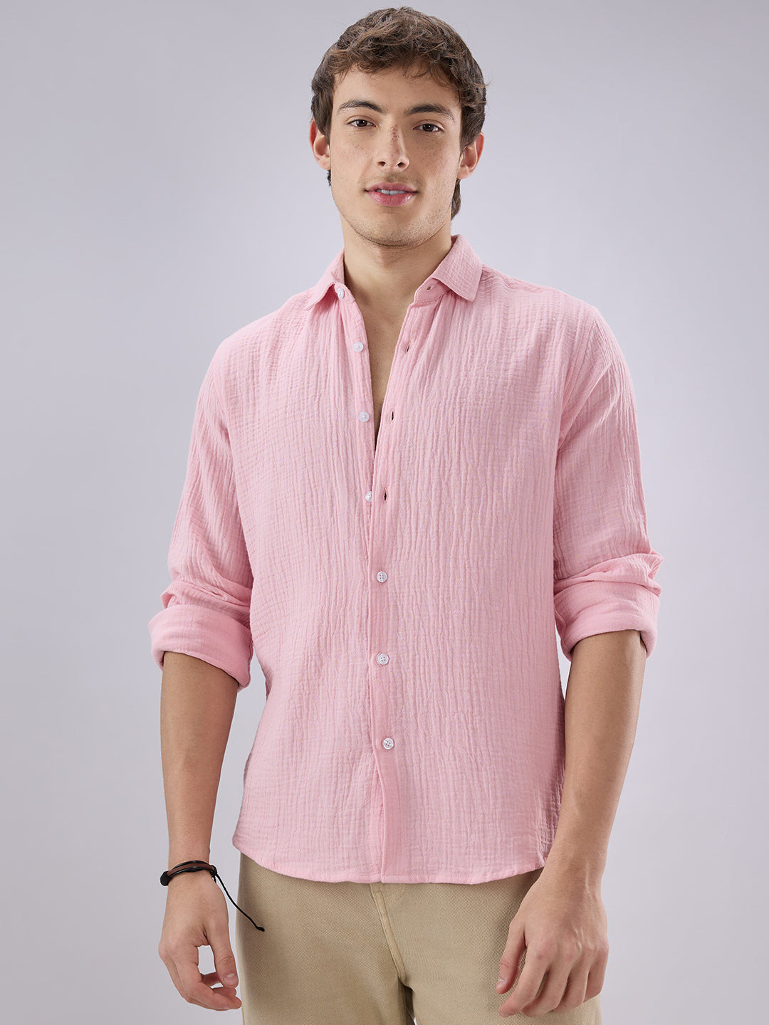 Solid Baby Pink Double Cloth Shirt