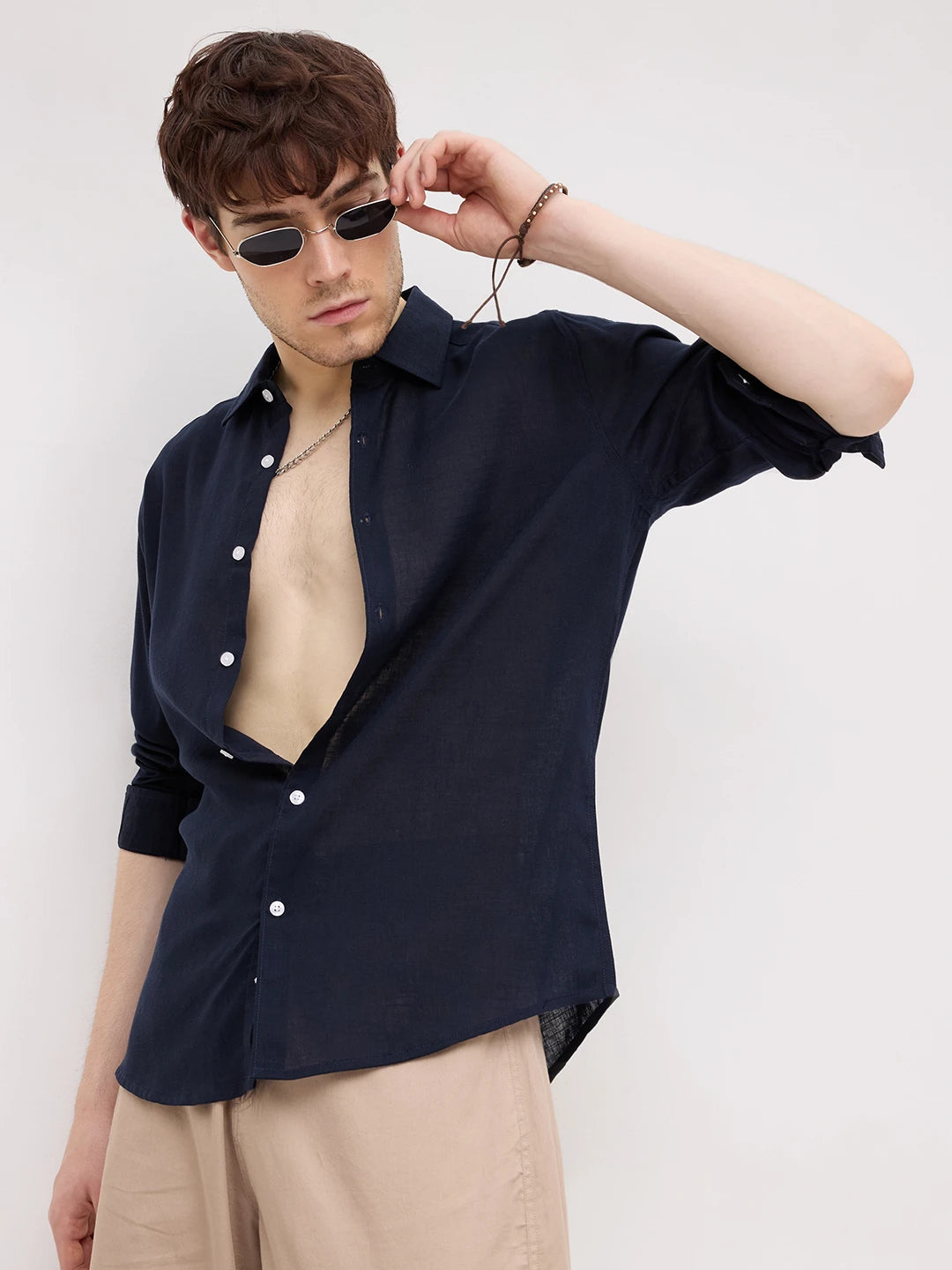 Luxe Navy Lyocell Fine Textured Shirt