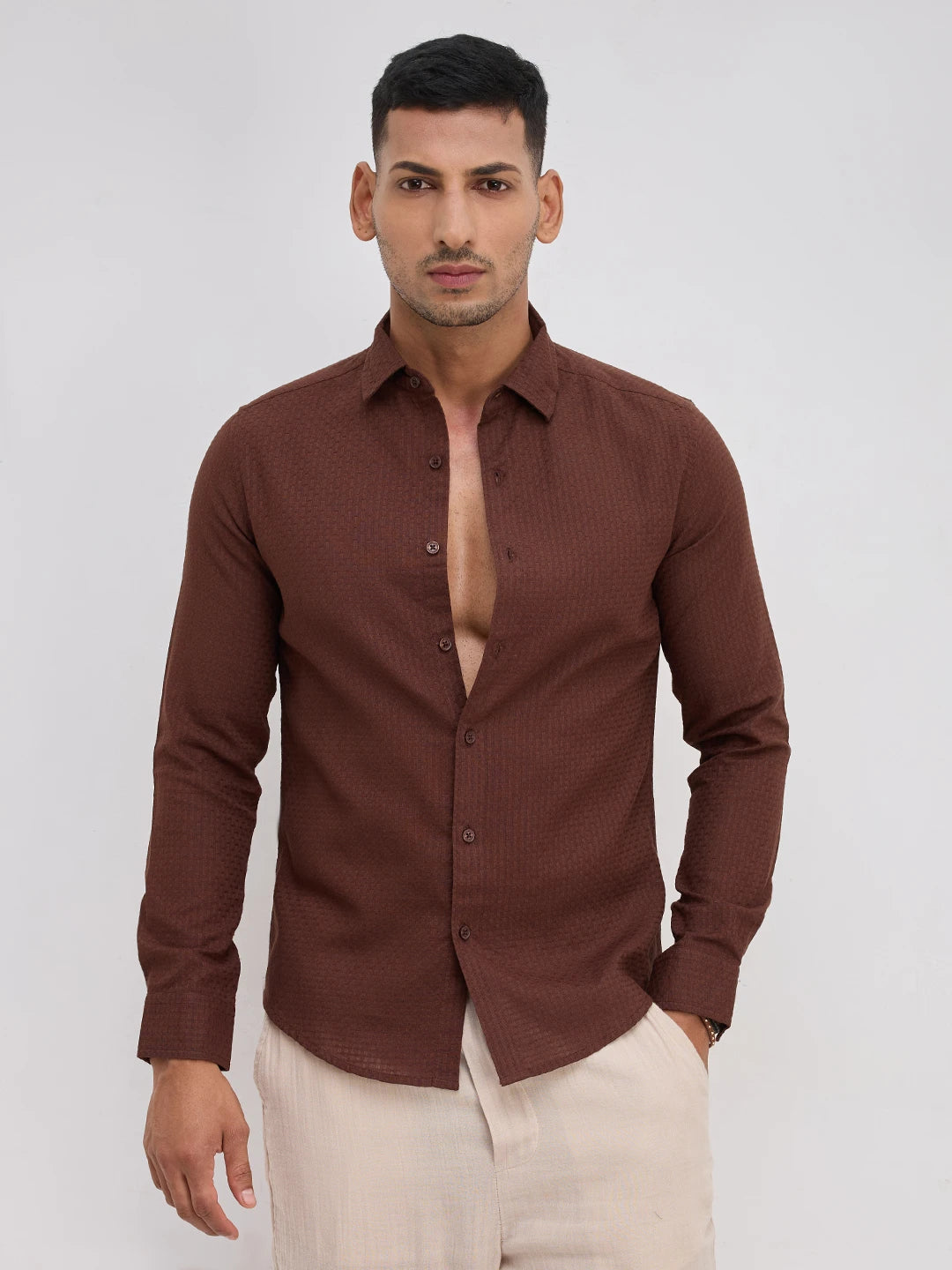 Brunette Brown Interlock Textured Shirt