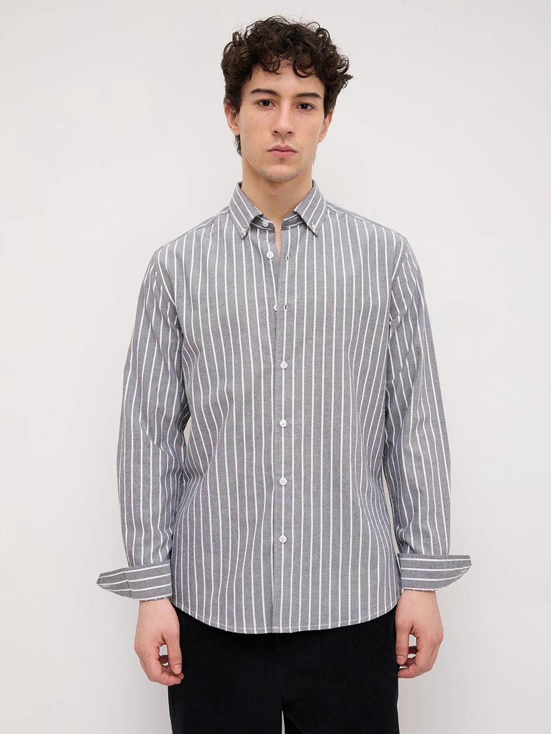 Monochrome Pinstripe Button-Down Collar Oxford Shirt