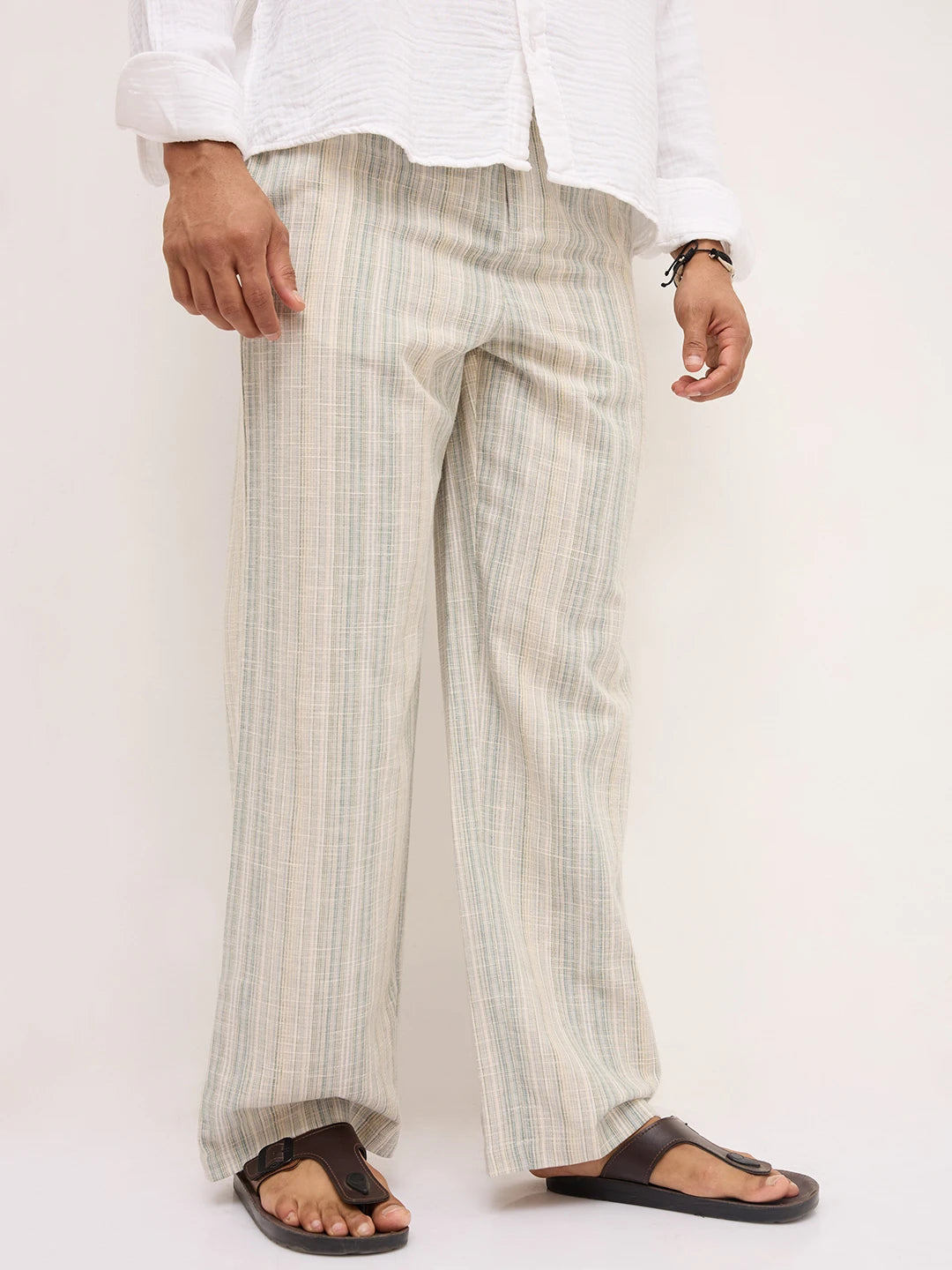 Coastal Breeze Multicolor Slub Striped Wide Leg Trousers
