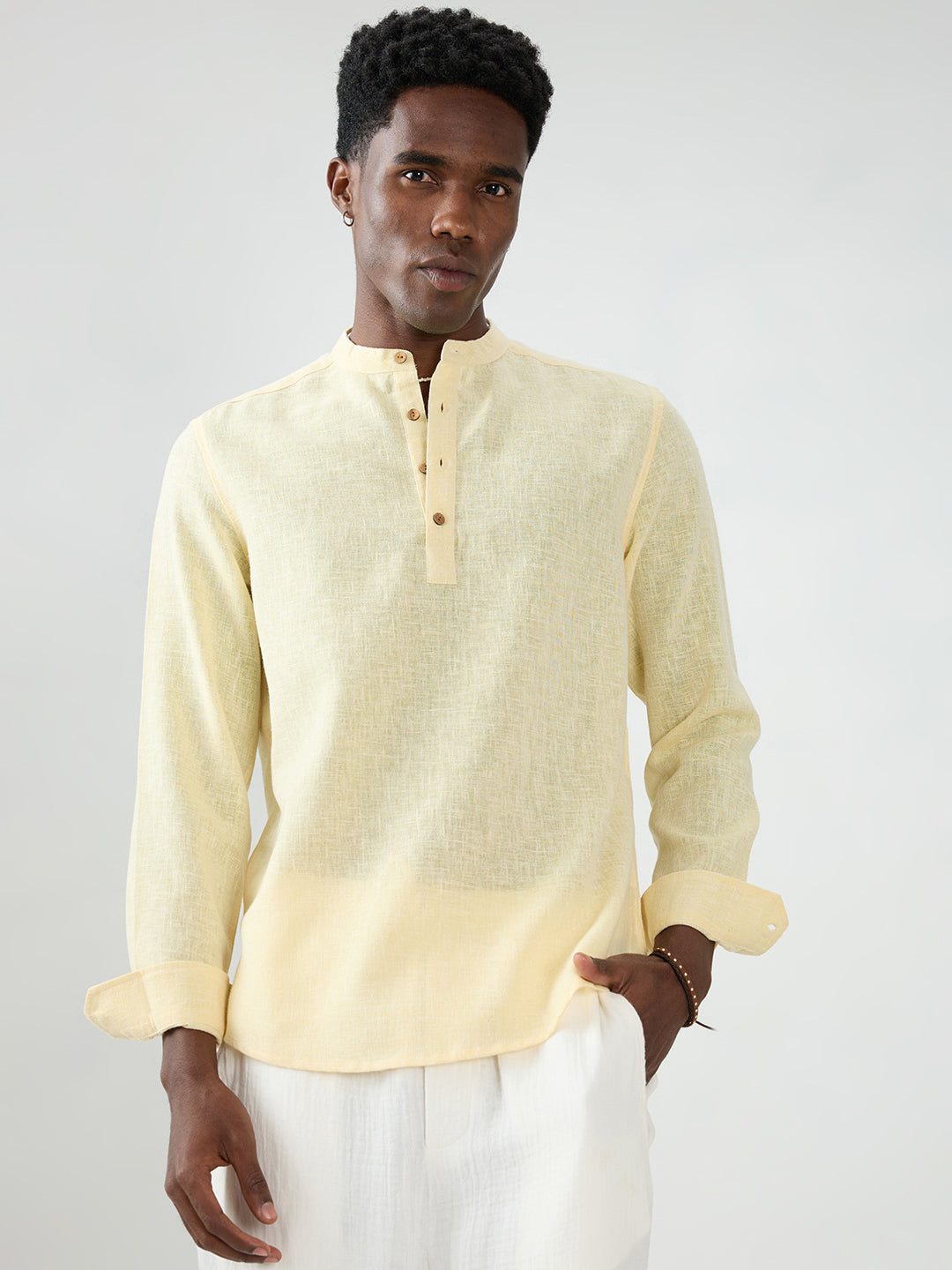 Butter Yellow Slub Textured Vacation Kurta