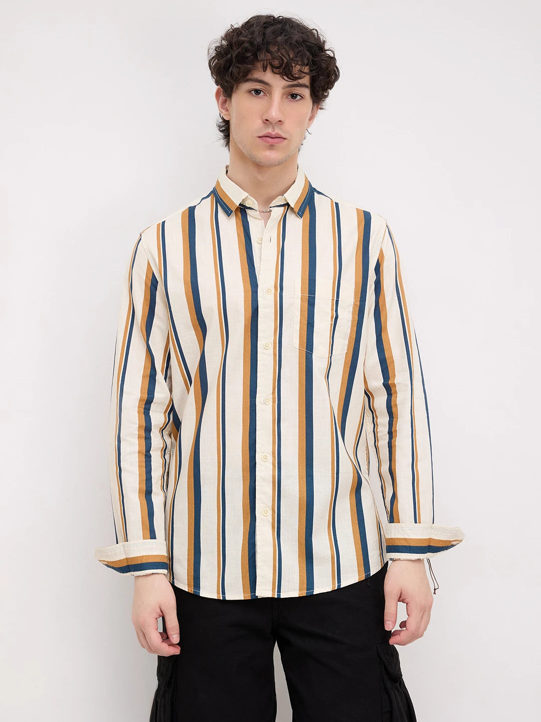 Cream & Teal Awning Stripes Shirt