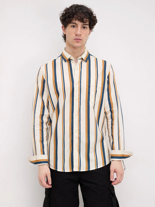 Cream & Teal Awning Stripes Shirt