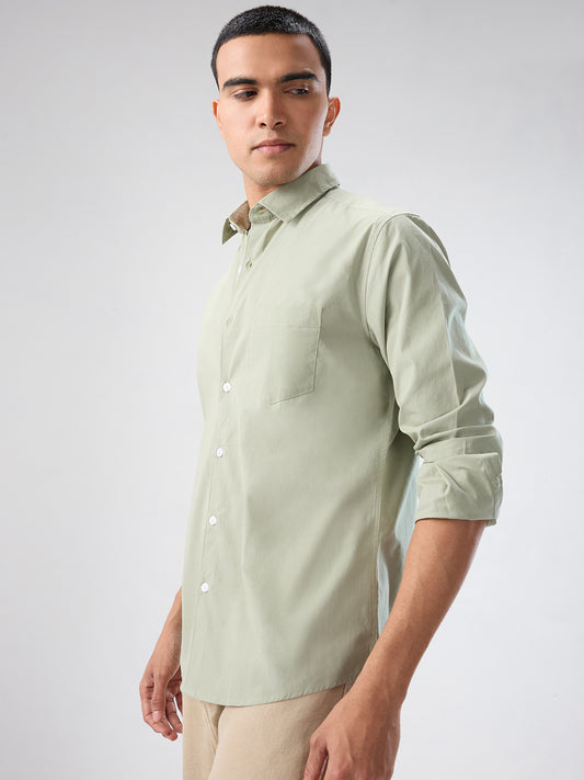 Plush Asparagus Green Peach Finish Poplin Shirt