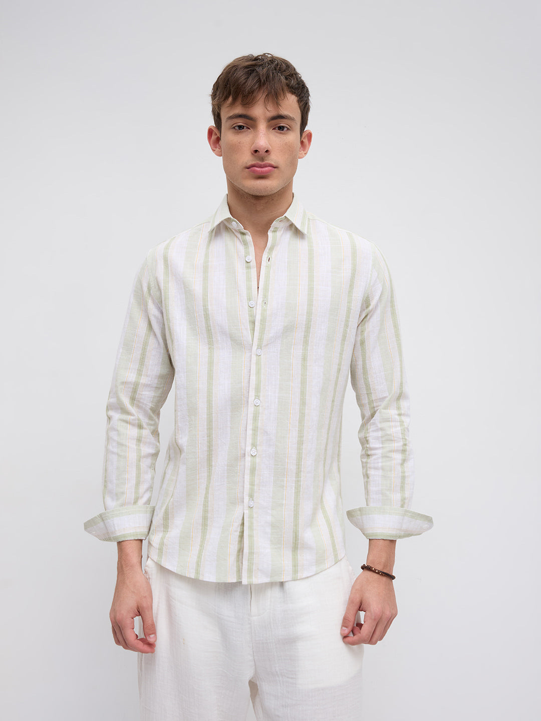Greenline & White Vertical Stripe Shirt