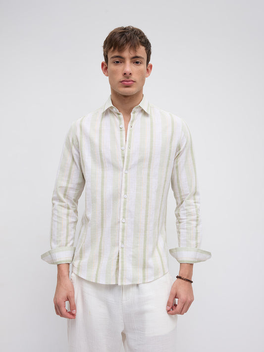Greenline & White Vertical Stripe Shirt