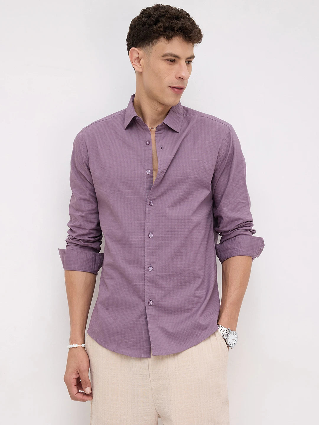 Iconic Heather Purple Square Textured Shirt