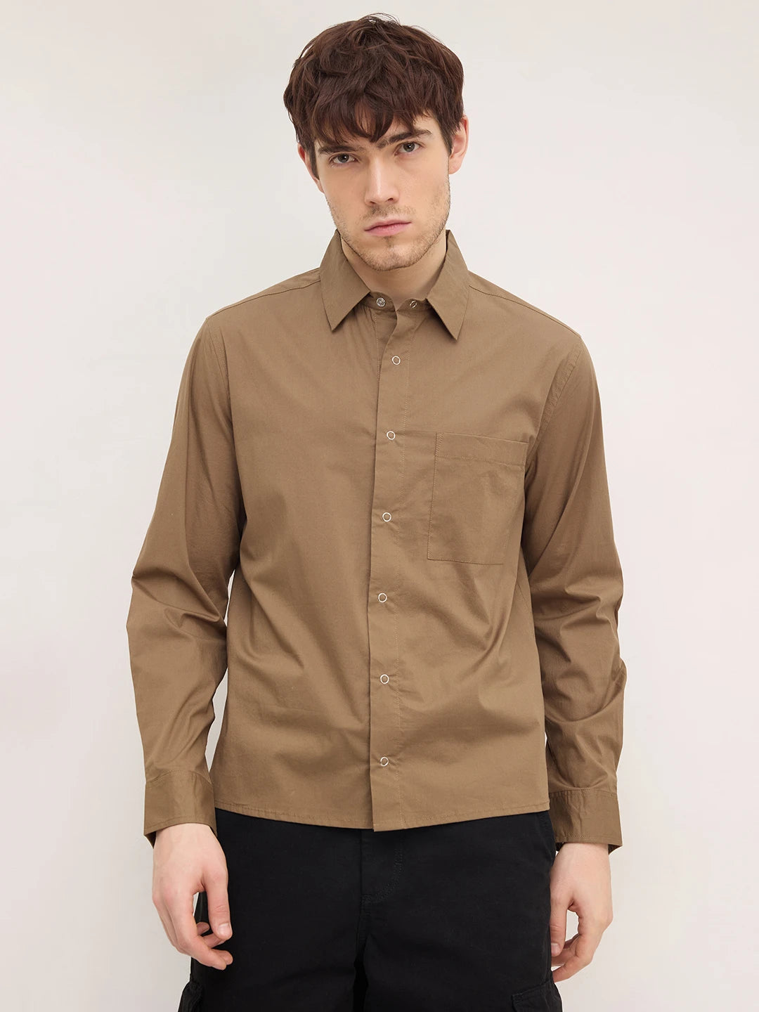 Luxe Deep Khaki Straight Hem Oversized Shirt