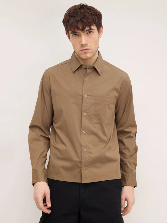 Luxe Deep Khaki Straight Hem Oversized Shirt