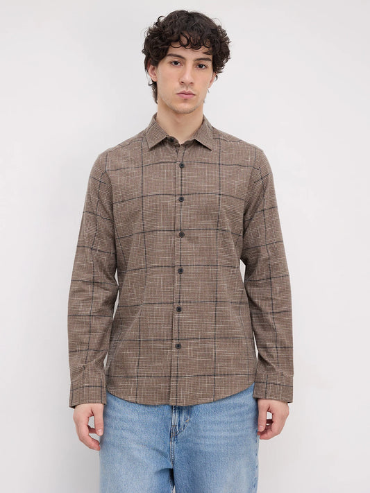 Russet Brown Contrast Windowpane Checks Shirt