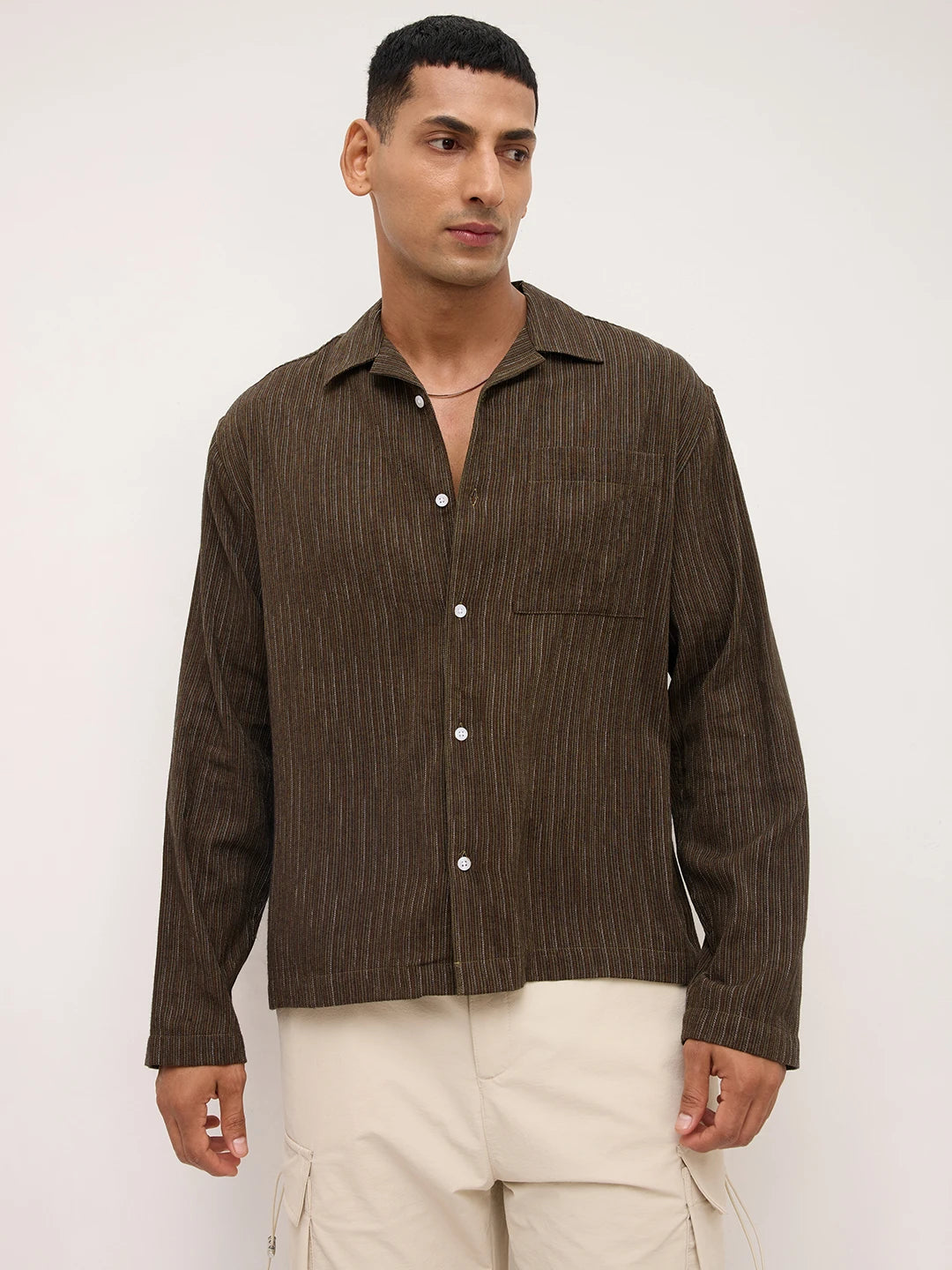 Luxe Multi Striped Notch Collar Oversized Shirt