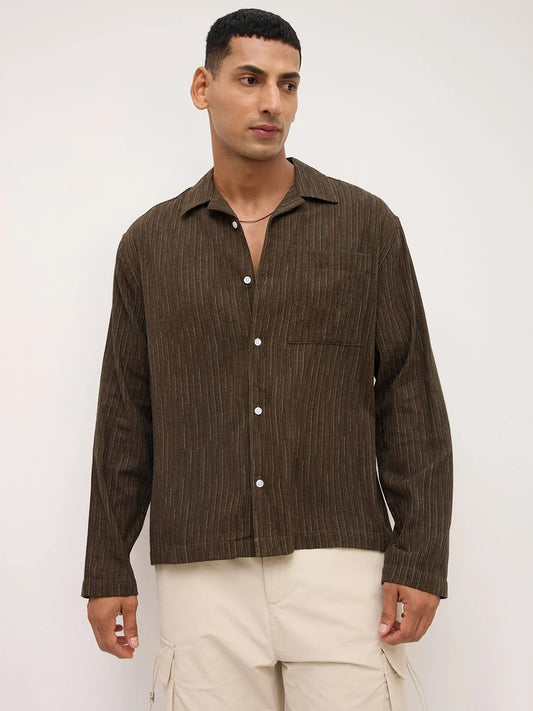 Luxe Multi Striped Notch Collar Oversized Shirt