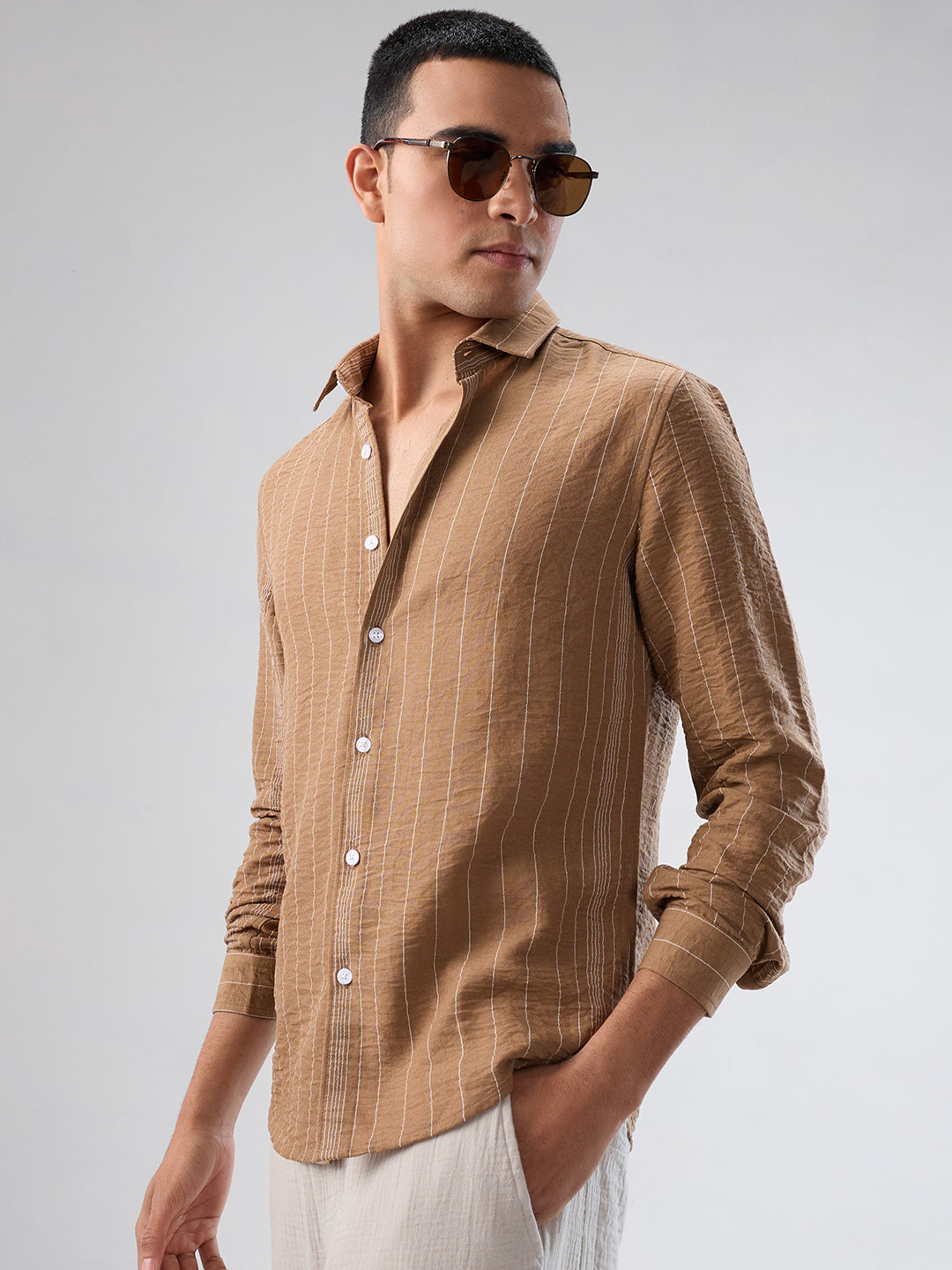 Schmick Warm Brown Pinstripe Shirt
