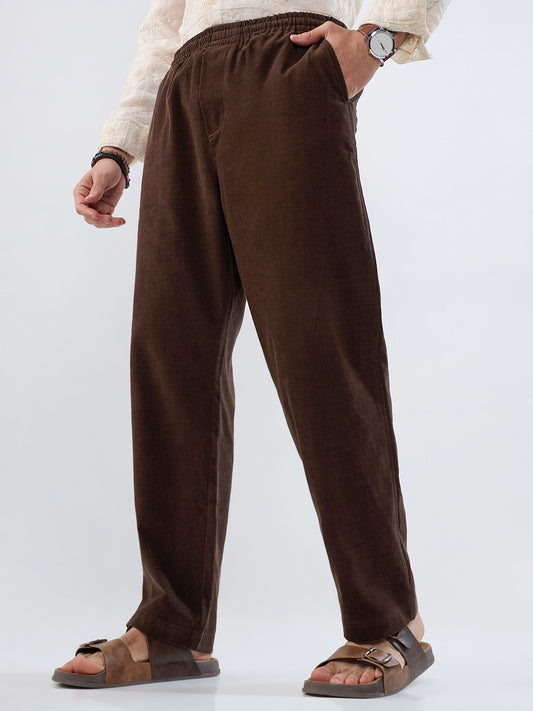 Dark Mocha Brown Corduroy Tapered Trousers