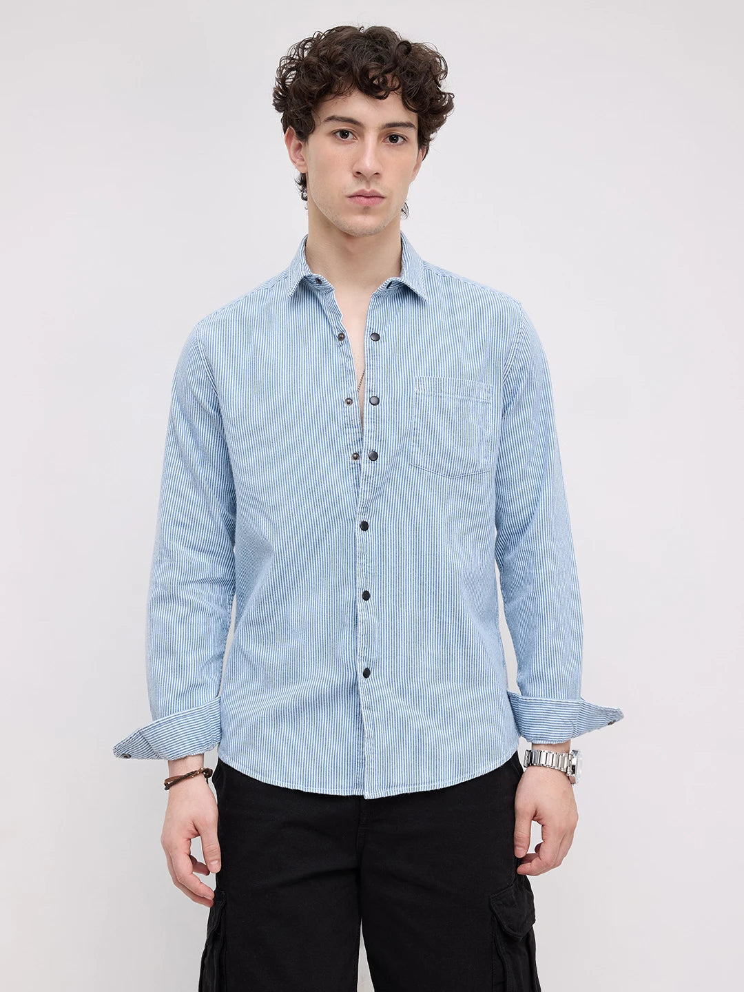 Denim Blue Pencil Stripe Shirt