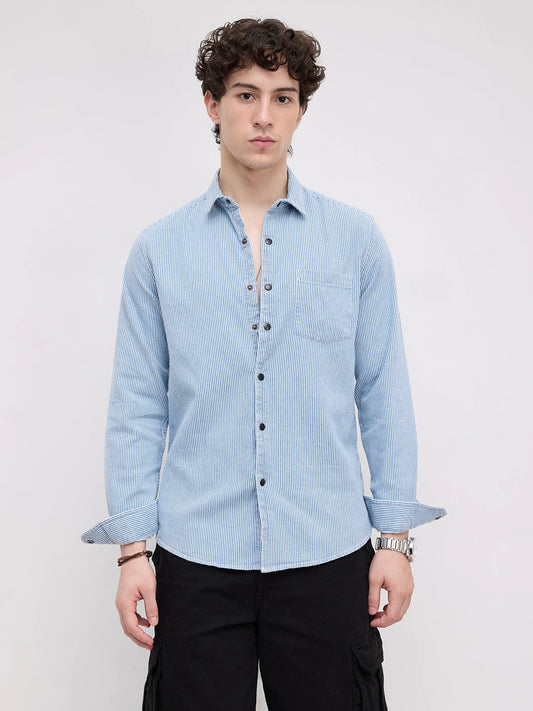 Denim Blue Pencil Stripe Shirt