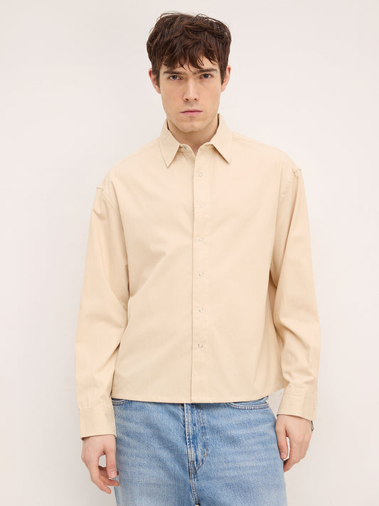 Luxe Bisque Beige Boxy Fit Crop Cord Shirt