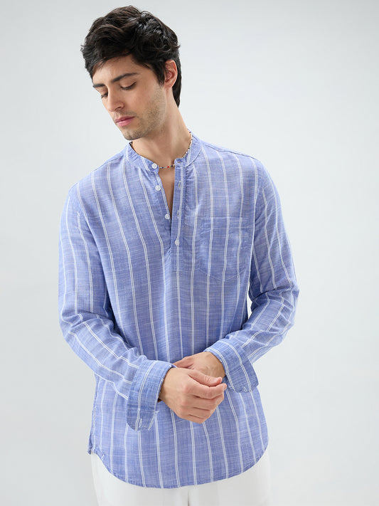 Steel Blue Striped Kurta