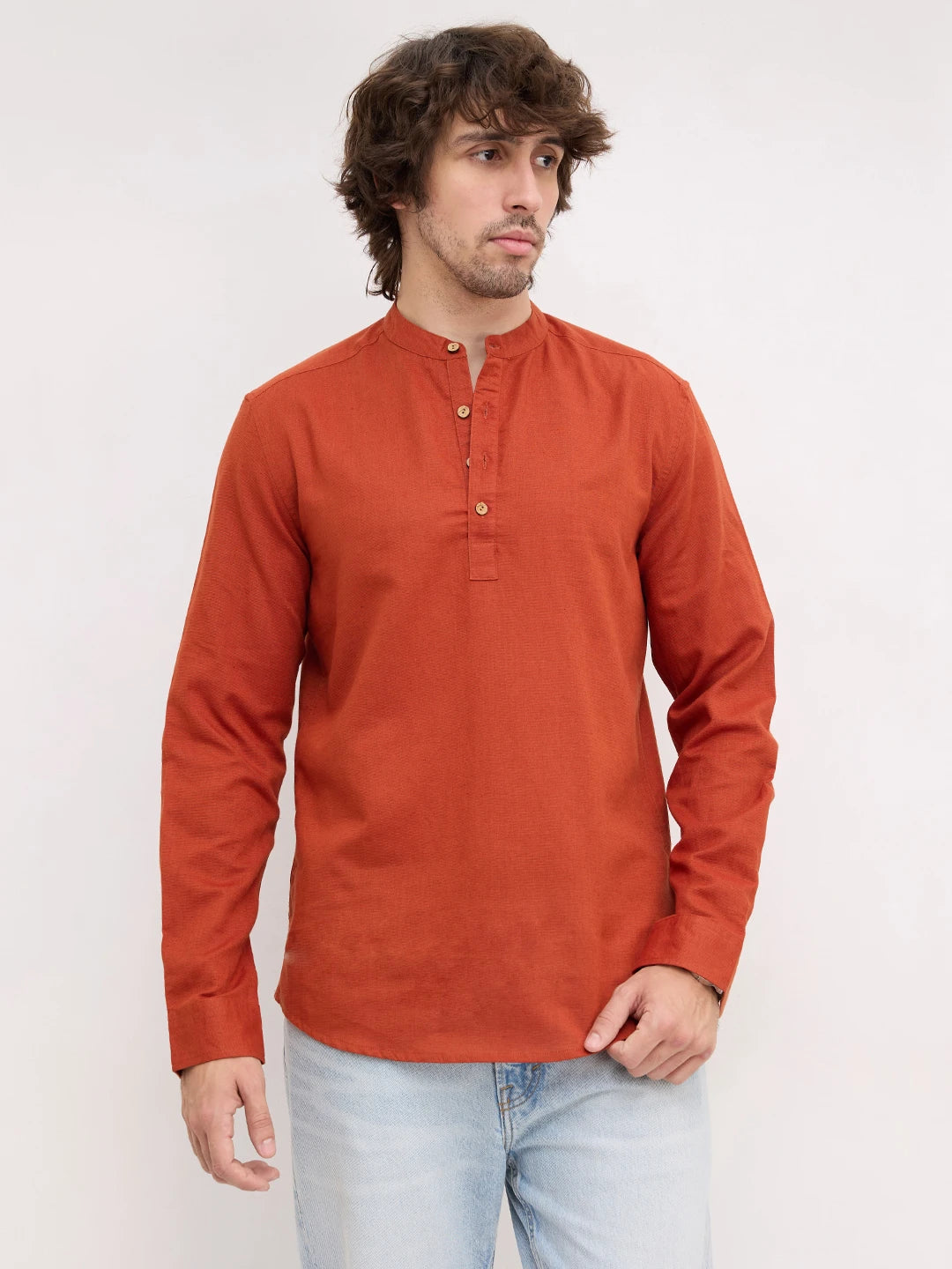 Rich Radiant Rust Red Linen Blend Kurta