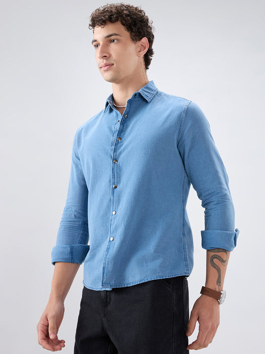 Exquisite Blue Denim Upscale Shirt