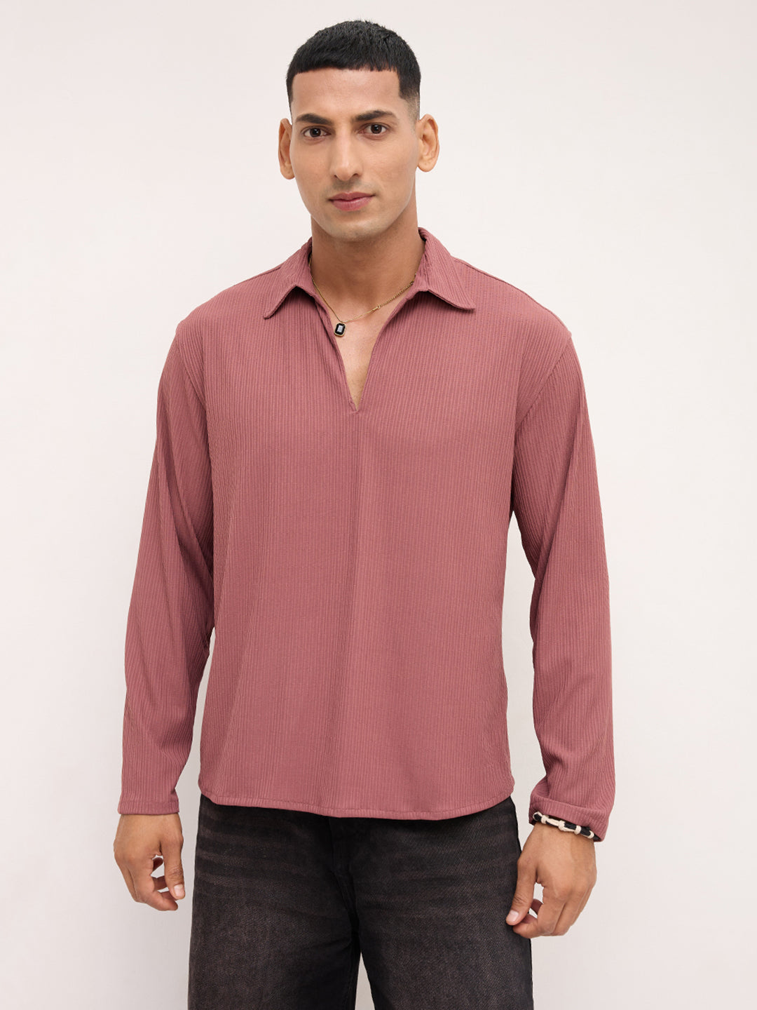 Cordovan Maroon Striped Oversized Polo Knit Shirt