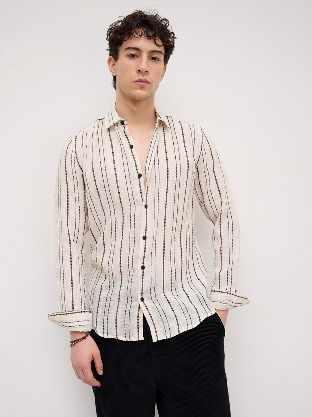 Burlap Ivory Vertical Stripe Dobby Shirt
