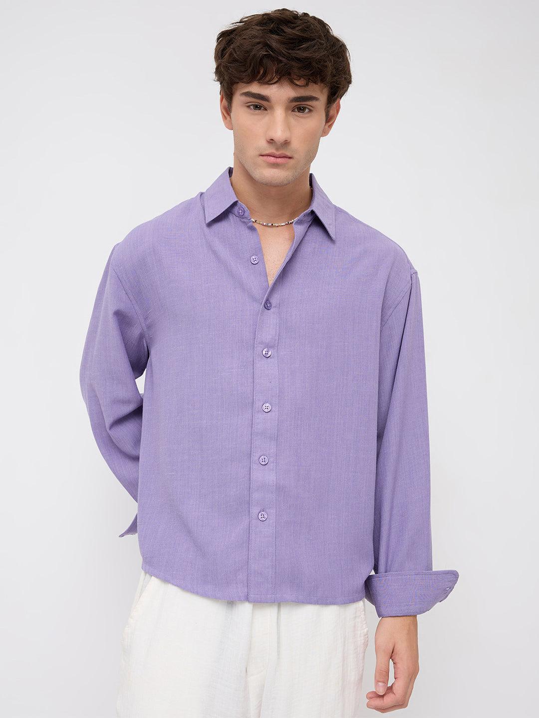 Soft Amethyst Fine Weave Boxy Fit Crop Shirt