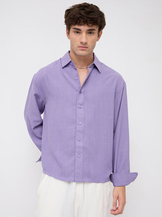Soft Amethyst Fine Weave Boxy Fit Crop Shirt
