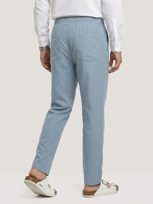Blue Slub Chevron Textured Tapered Trousers