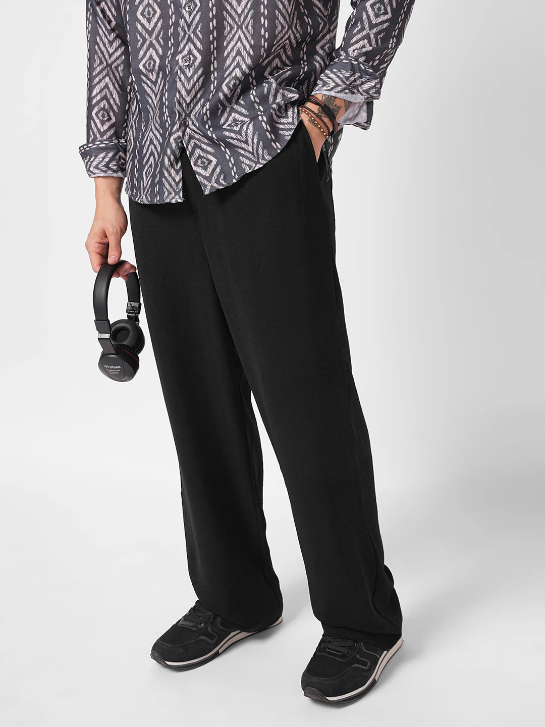 Elegant Plush Black Straight Fit Trousers