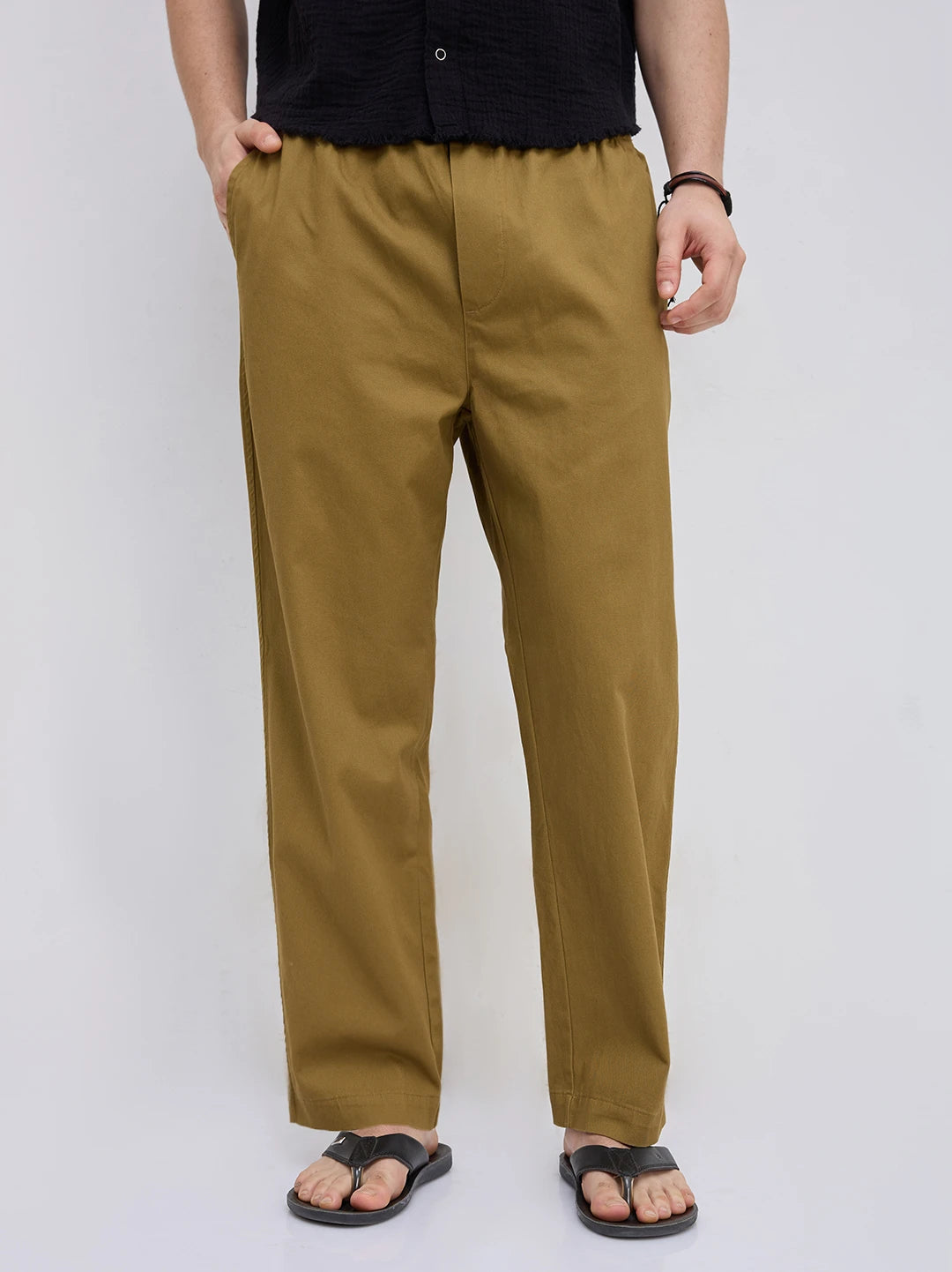 Solid Copper Brown Tapered Trousers