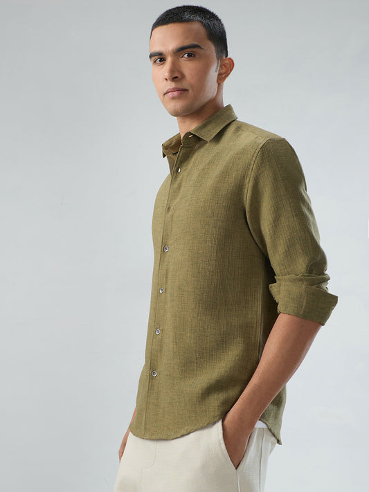 Crocodile Green Slub Textured Shirt