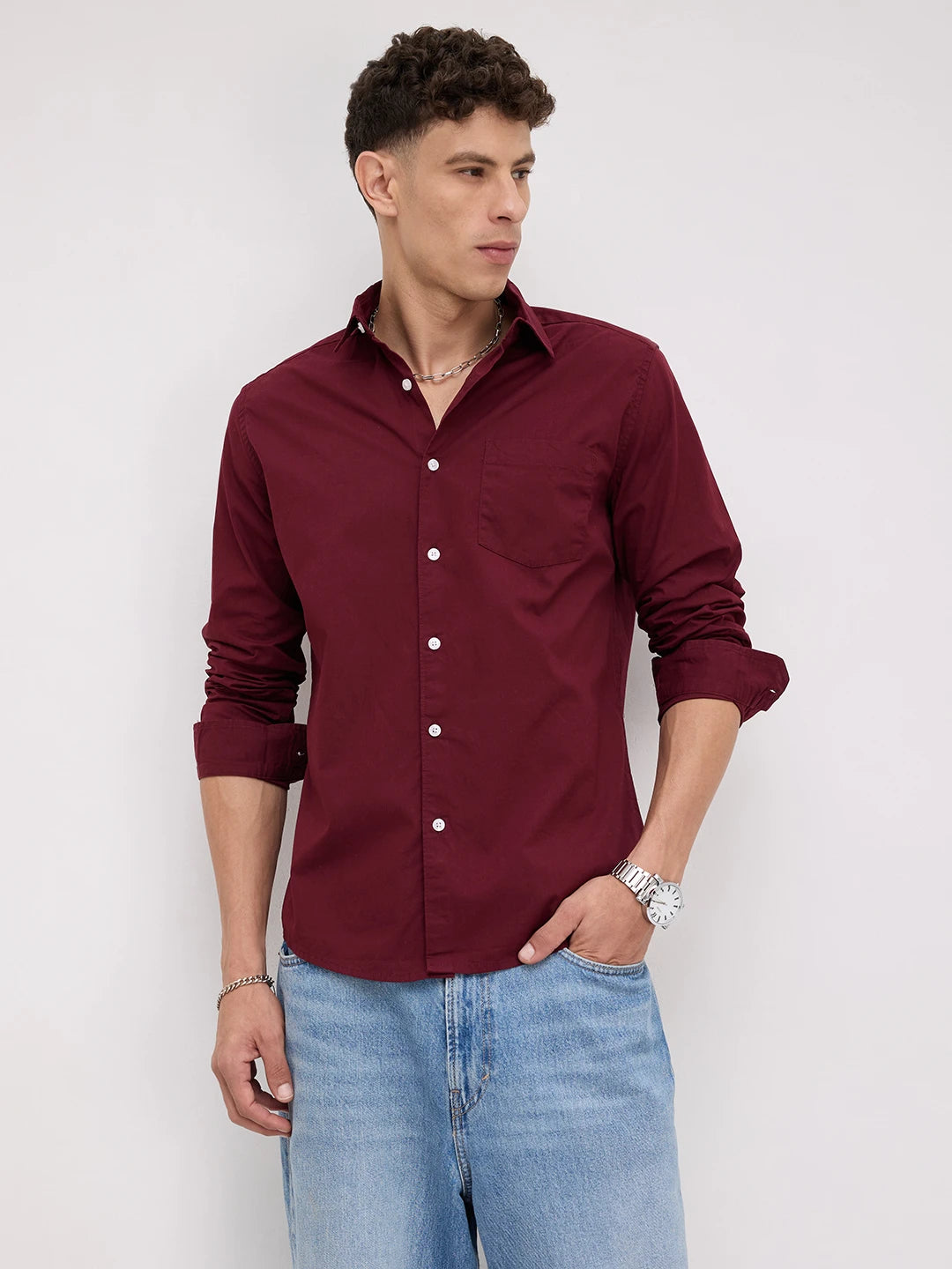 Classic Maroon Poplin Peach Finish Shirt
